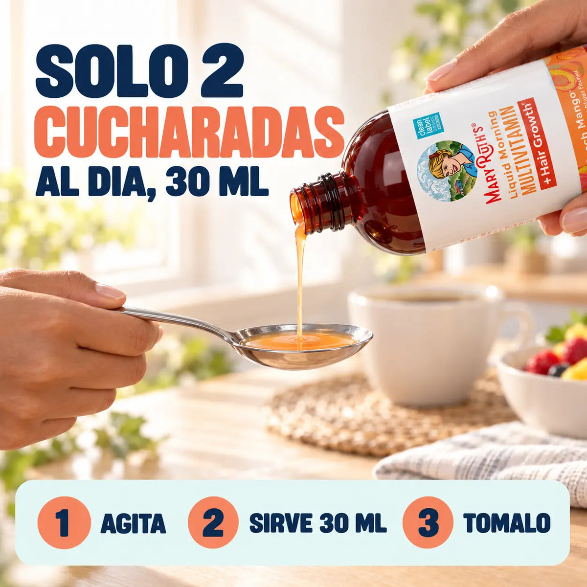 MaryRuth's Multivitamínico Líquido Con Lustriva® para un cabello más grueso y abundante