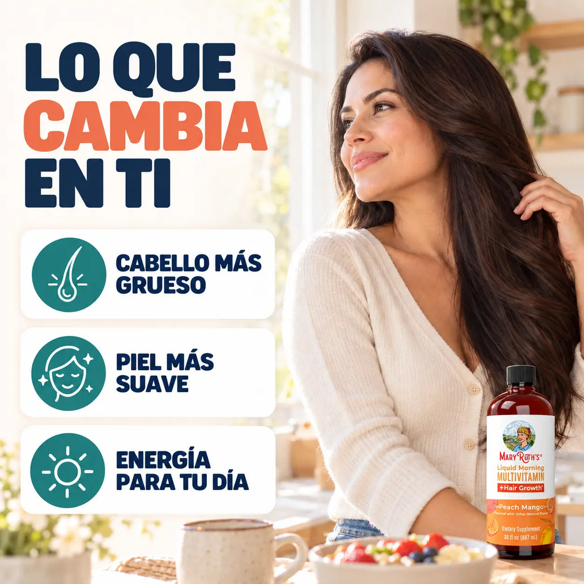 MaryRuth's Multivitamínico Líquido Con Lustriva® para un cabello más grueso y abundante